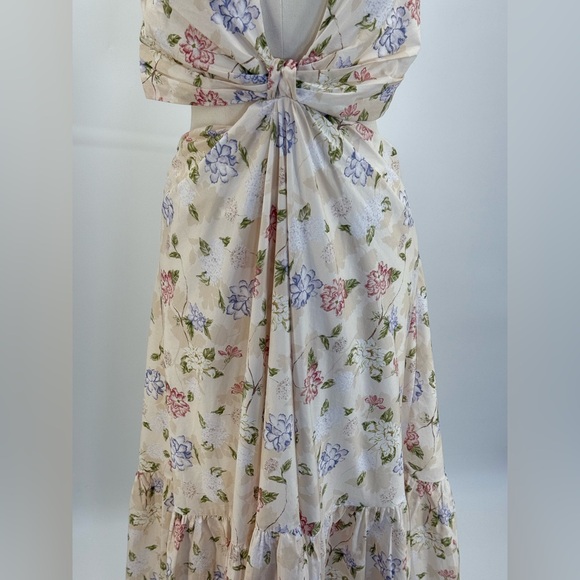 Sofía The Label Floral Cut-Out Maxi Cream Pastel Print Deep V Boho Summer Dress - Picture 11 of 16